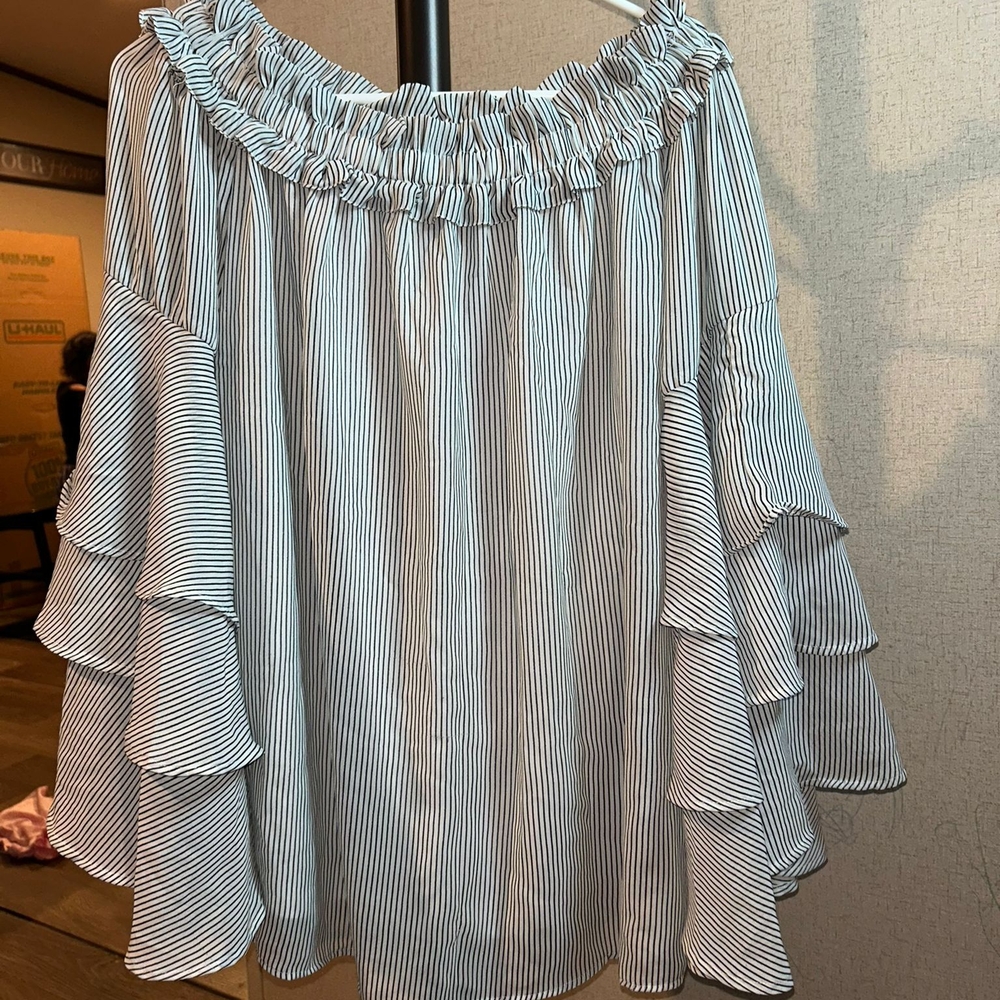 Ashley Stewart Black and White Ruffle Blouse